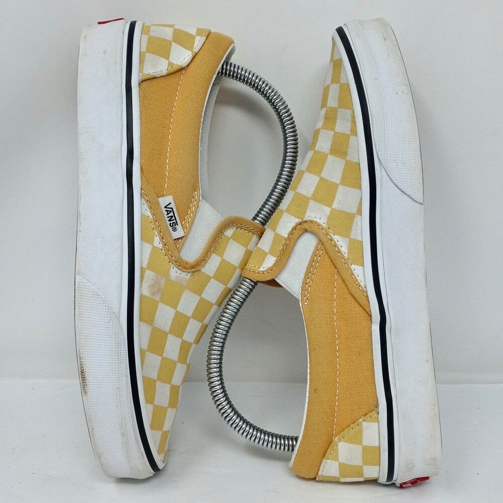 Vans Classic Slip-On Women's Size 5.5 Yellow White Checkerboard Canvas Shoes - Picture 6 of 9